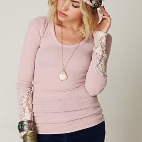Free People Tops - Free People Blush Pink Crafty Cuff Thermal, Size LG.